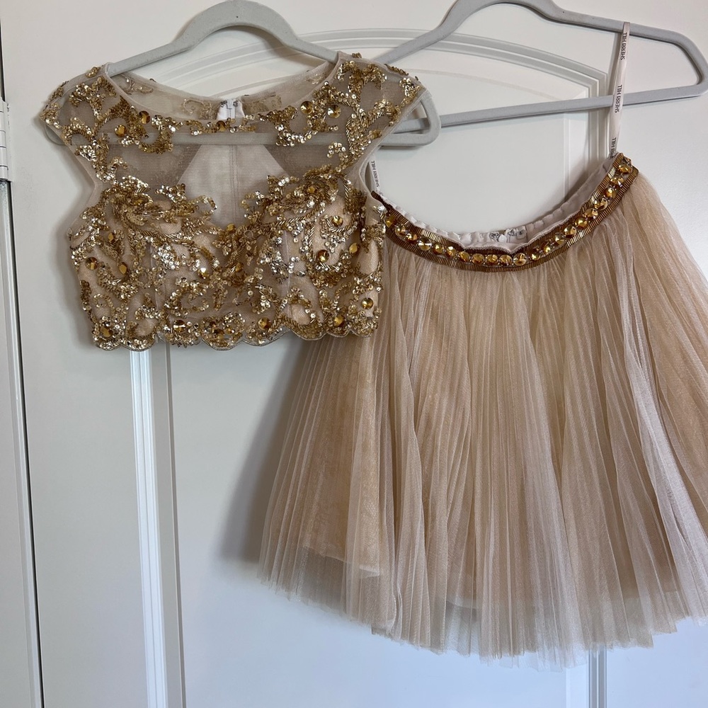 Sherri Hill Two-Piece Gold Top & Skirt